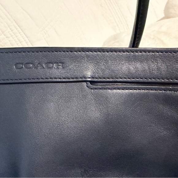 Coach Bleeker Bar Stripe Blue/Black/Tan/Teal Leather Computer Tote Unisex - Picture 9 of 15